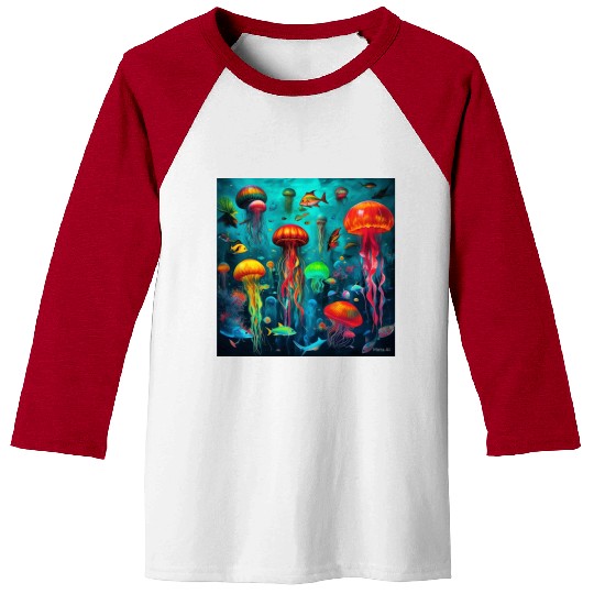 Jellyfish atomic and neon. Baseball Tees