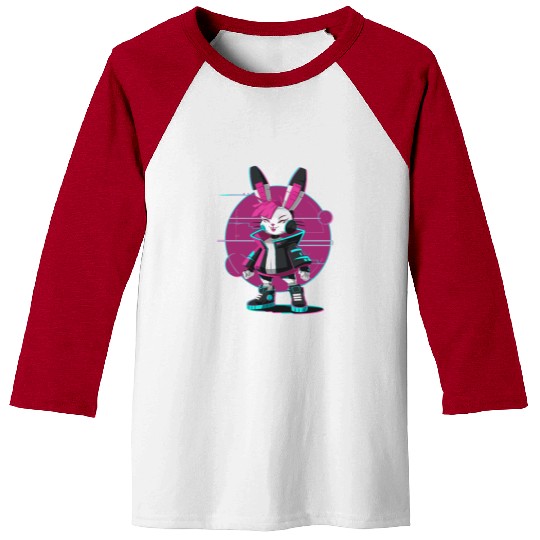 Cyber Bunny with Futuristic Style and Neon Colors Baseball Tees