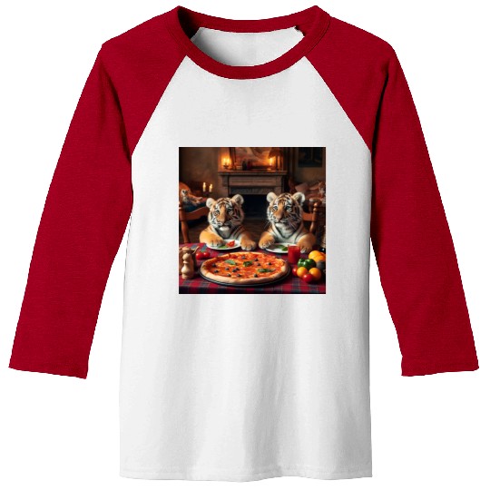 Tiger Cubs eating pizza Baseball Tees
