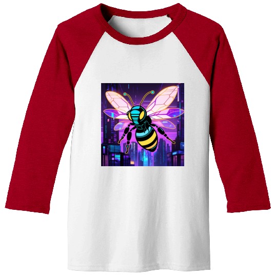 A bee cyberpunk-style with glowing neon stripes Baseball Tees