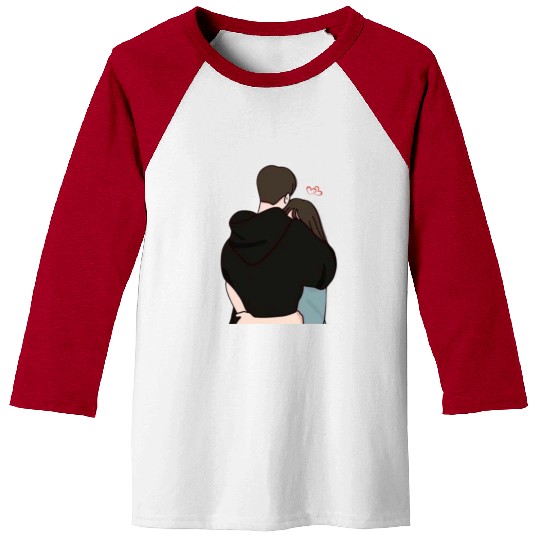 Warm and Cozy Couple Hug Illustration Baseball Tees