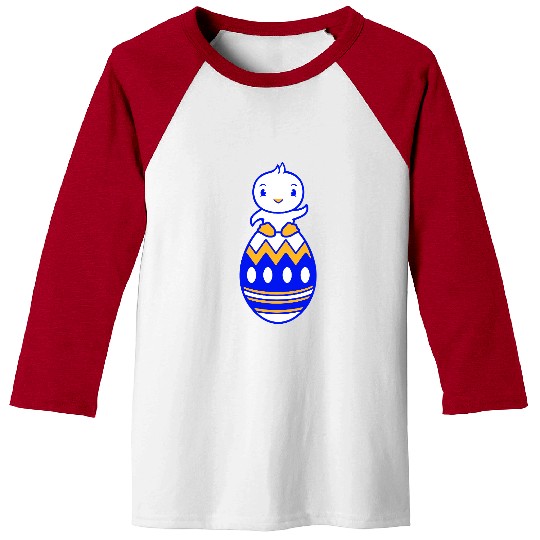 Chick Sits On Giant Easter Egg Waving Easter Sweet Baseball Tees