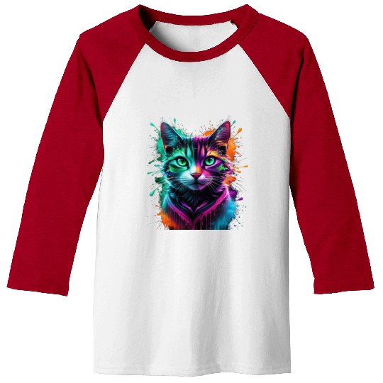 Neon Cosmic Cat – A Psychedelic Fusion of Color Baseball Tees