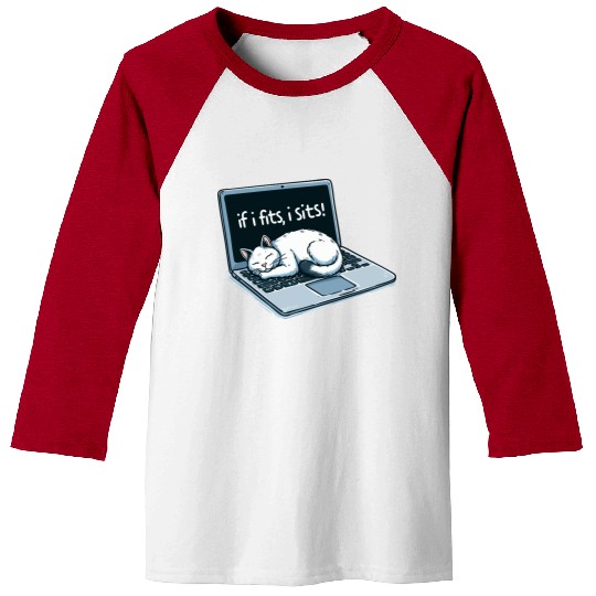 Laptop Cat Nap - If I Fits, I Sits! Baseball Tees