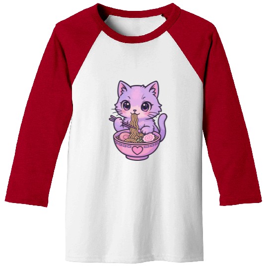 Kawaii Cat Ramen Baseball Tees