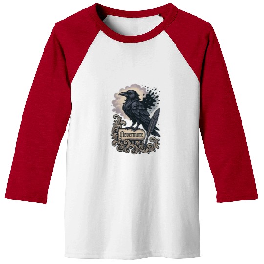 Baroque Raven Nevermore Scroll Poe Poetry Baseball Tees