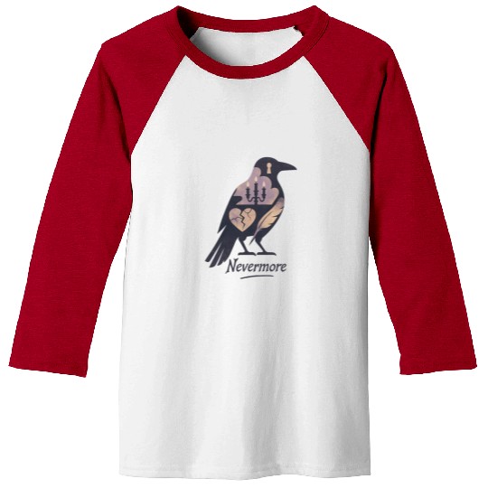 Raven Silhouette Surreal Collage Poe Nevermore Baseball Tees