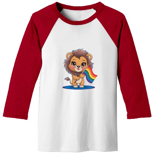 Cute Lion With Rainbow Flag Baseball Tees