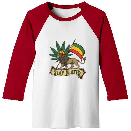 Stay Blazed Lion of Judah Rasta Flag and Weed Leaf Baseball Tees