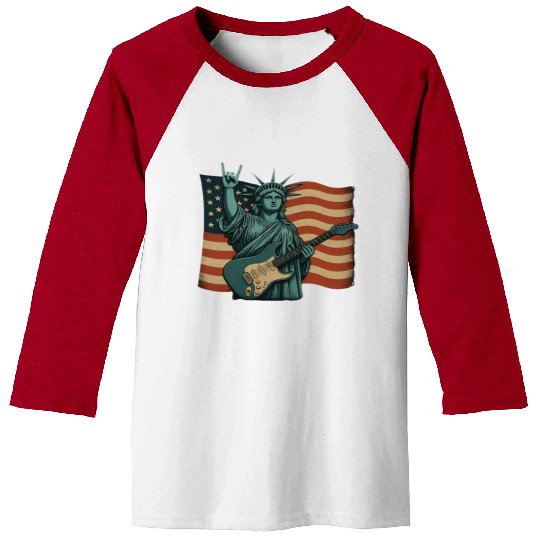 4th of July Statue Of Liberty Rock Guitar USA Flag Baseball Tees