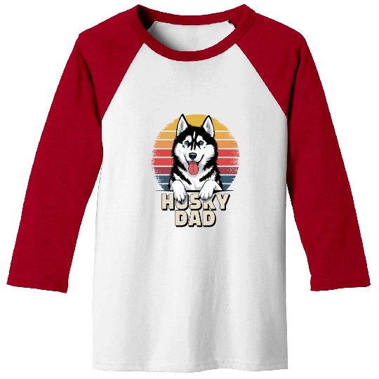 Husky Dad Retro Rainbow Design Baseball Tees