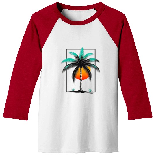 Grayscale Line Drawing Of A Central palm tree Baseball Tees