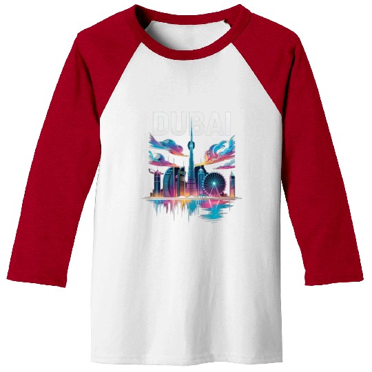 Dubai Skyline Neon Art Baseball Tees