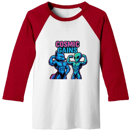 Cosmic Gains – Alien & Fox Gym Power Baseball Tees