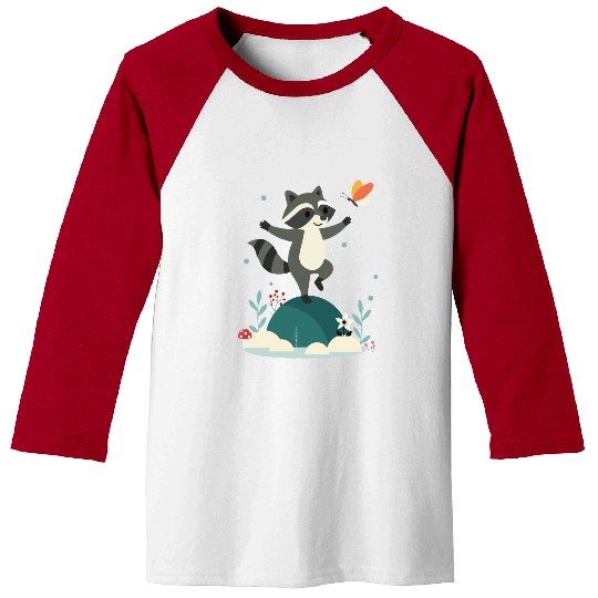 Playful Dancing Raccoon with Butterfly Baseball Tees