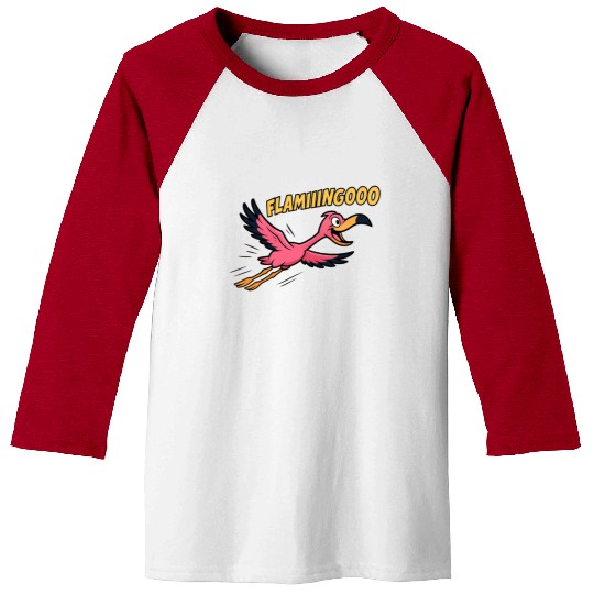 FLAMIIINGOOO – Funny Cartoon Flamingo in Flight De Baseball Tees