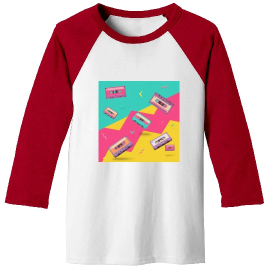 Retro Cassette Tape Pattern Baseball Tees