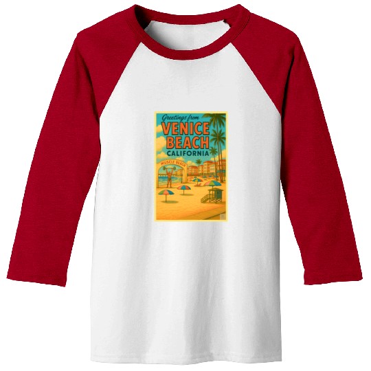 Venice Beach Vintage Postcard Baseball Tees