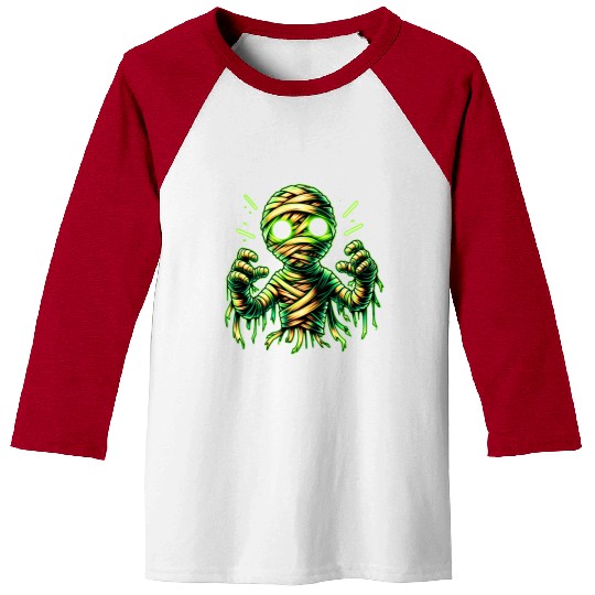 Neon Mummy Glow – Cursed Undead Wrap Baseball Tees