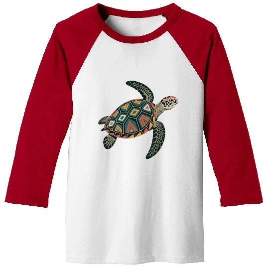 Sea Turtle Geometric Pattern Shell Baseball Tees