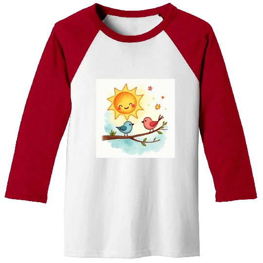 Cheerful Sun and Heart Illustration Baseball Tees