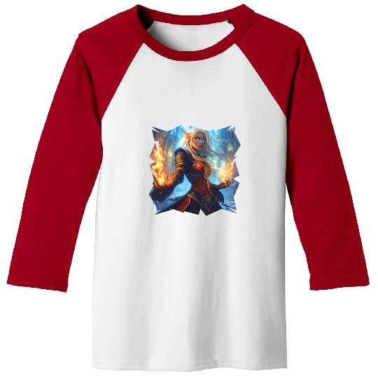 Fire Elf Sorceress with Blazing Spell Power Baseball Tees