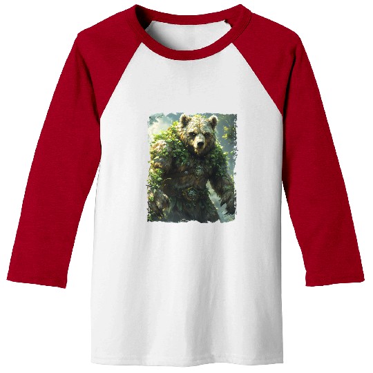 Wild Nature Bear with Green Forest Energy Baseball Tees