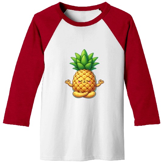 Cute pineapple cartoon yoga meditation relaxation Baseball Tees