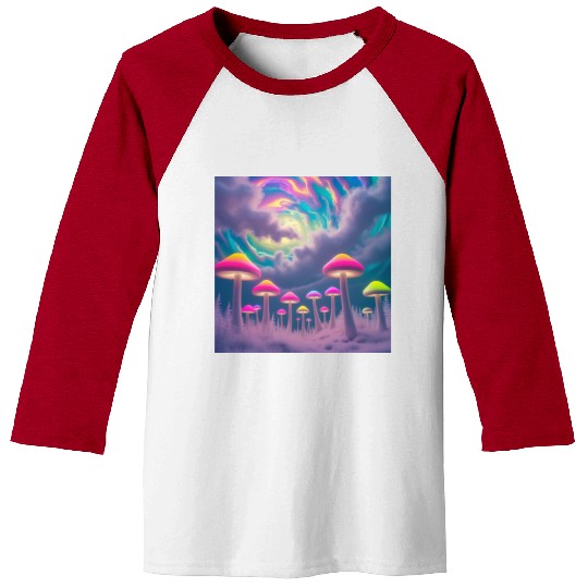 Neon Mushroom Forest – Psychedelic Minimalist Baseball Tees