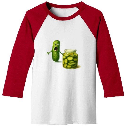 Funny Pickle Cartoon Cute Dill Pickle Jar Reaction Baseball Tees