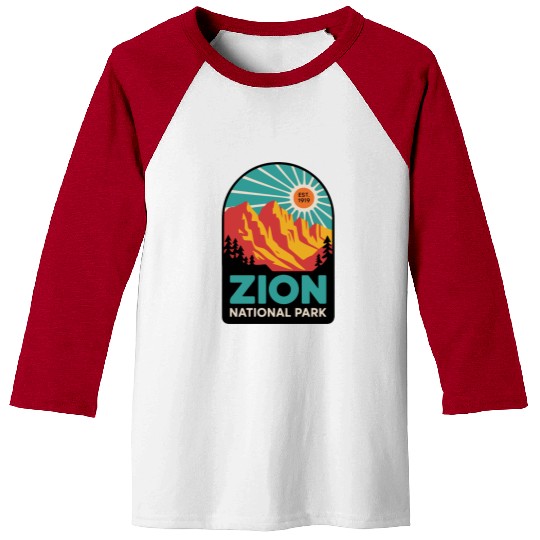 Zion National Park Retro Sunset Art Baseball Tees
