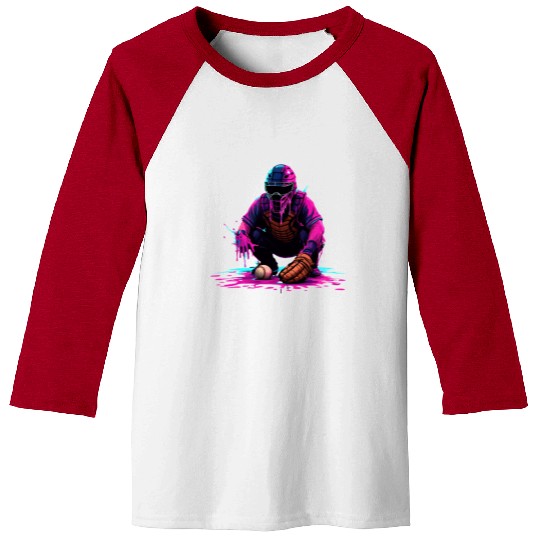 Neon Baseball Catcher Art Cool Vaporwave Sports Baseball Tees