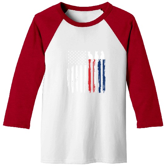 Patriotic Cat Lover - American Flag with Cat Silho Baseball Tees