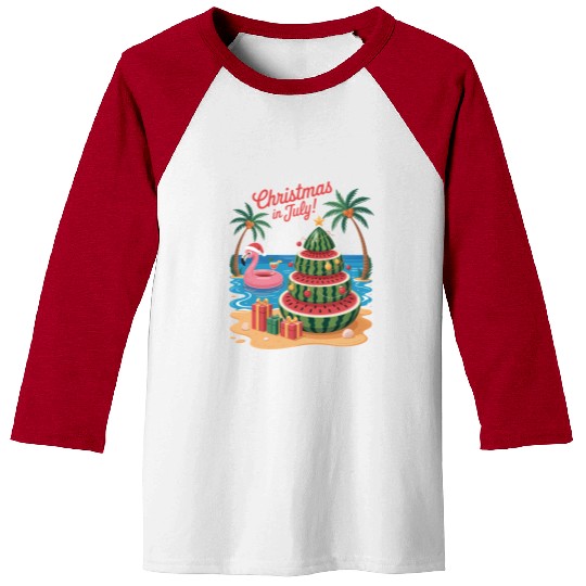 Christmas In July Watermelon Xmas Tree Santa Baseball Tees