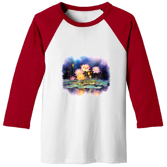 Retro Zen Lotus Firefly Night Baseball Tees