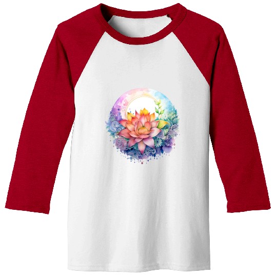 Retro Zen Lotus Mandala Rainbow Baseball Tees