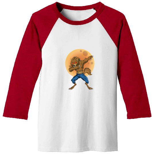 Dabbing Werewolf Retro Moon Halloween Monster Baseball Tees