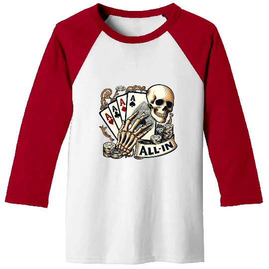 Casino Cards Gambling Skeleton Hand Gothic Baseball Tees