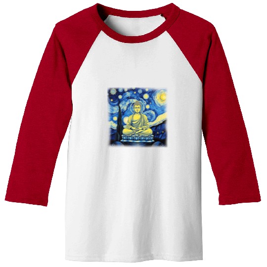 Starry Night Buddha Zen Art Inspired by Van Gogh Baseball Tees