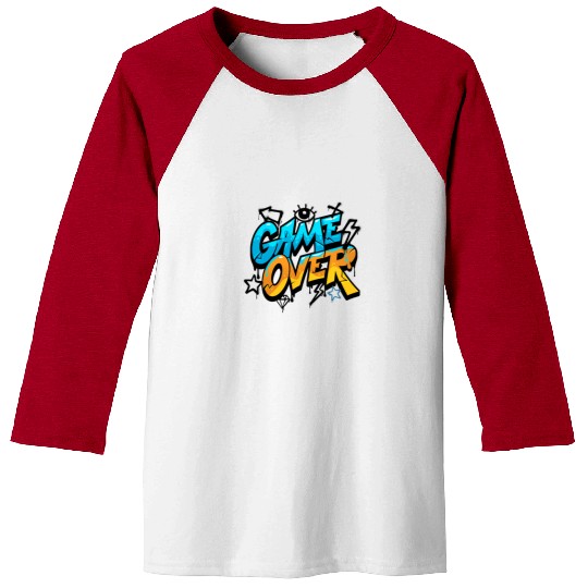 Blue and Yellow Graffiti Game Over Baseball Tees 2025