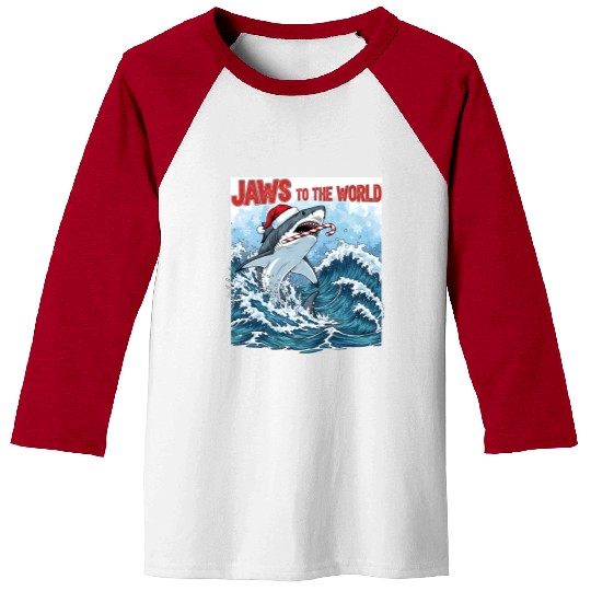 Jaws to the World – Christmastime Shark Attack Baseball Tees