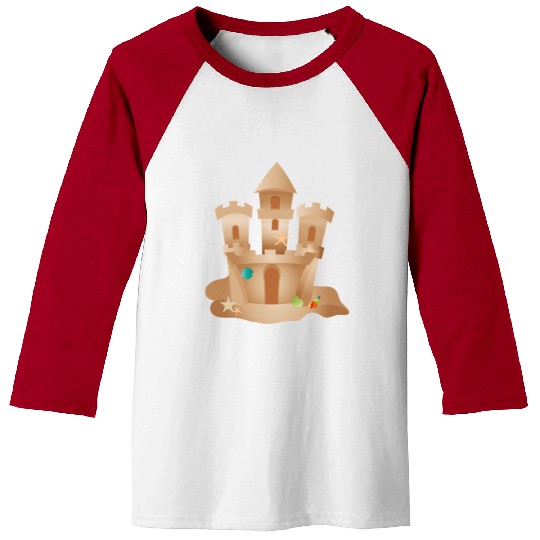 Sandcastle with Shells and Starfish on the Beach Baseball Tees