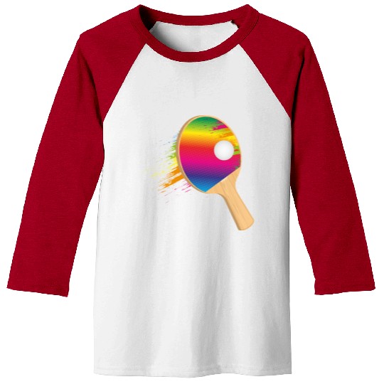 Colorful table tennis bat with ball – sporty Baseball Tees