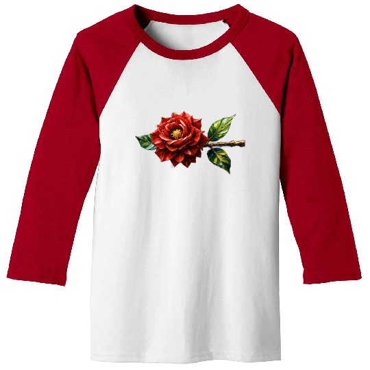 Crimson Rose Bloom – Botanical Clipart Baseball Tees
