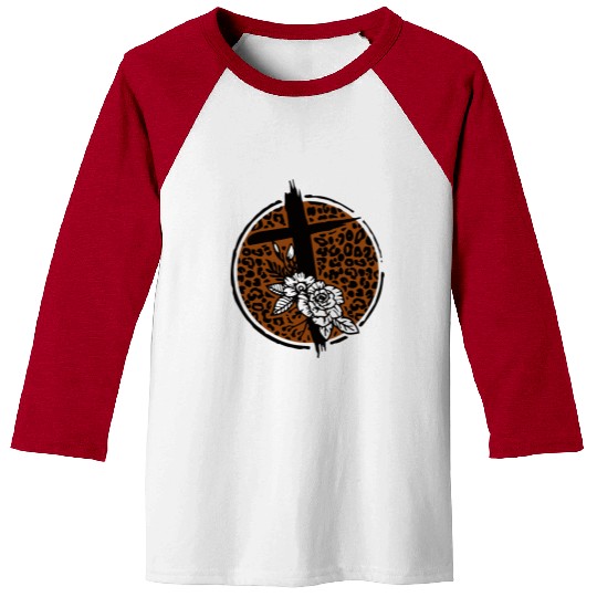 Leopard Print Cross with Flowers Baseball Tees