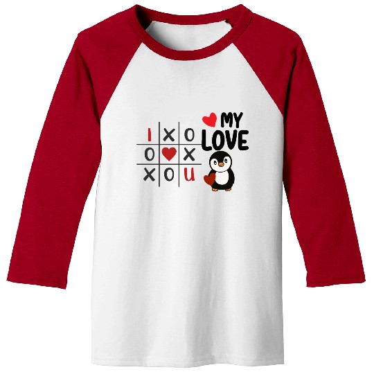 Cute Penguin Tic Tac Toe Love Design Baseball Tees