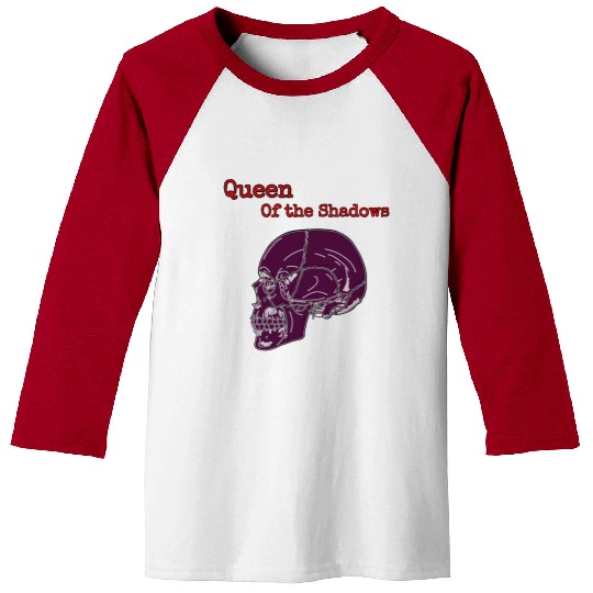 Queen of the Shadows Gothic Skull Art Baseball Tees