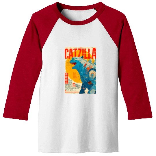 Catzilla Retro Movie Poster Baseball Tees