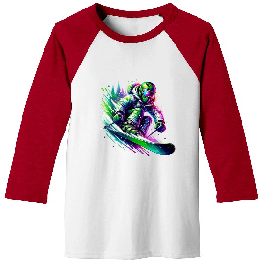 Vibrant Neon Skiing Warrior Baseball Tees