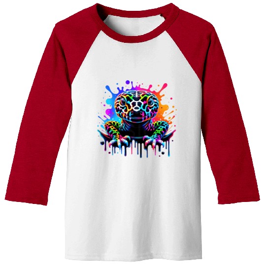 Neon Psychedelic Lizard Illustration Baseball Tees